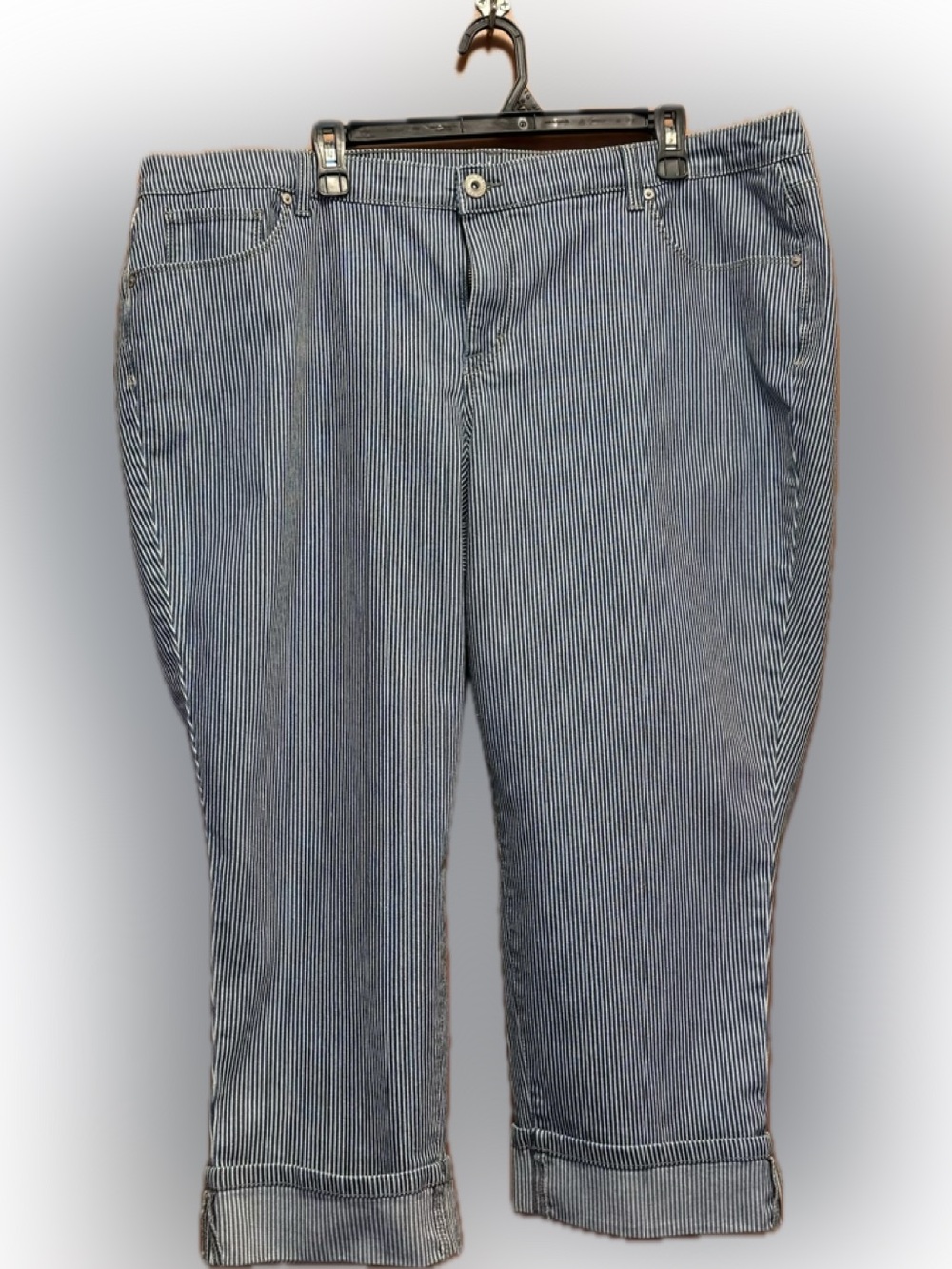 Style & Co. Blue & White Striped Denim Capris Size 20W